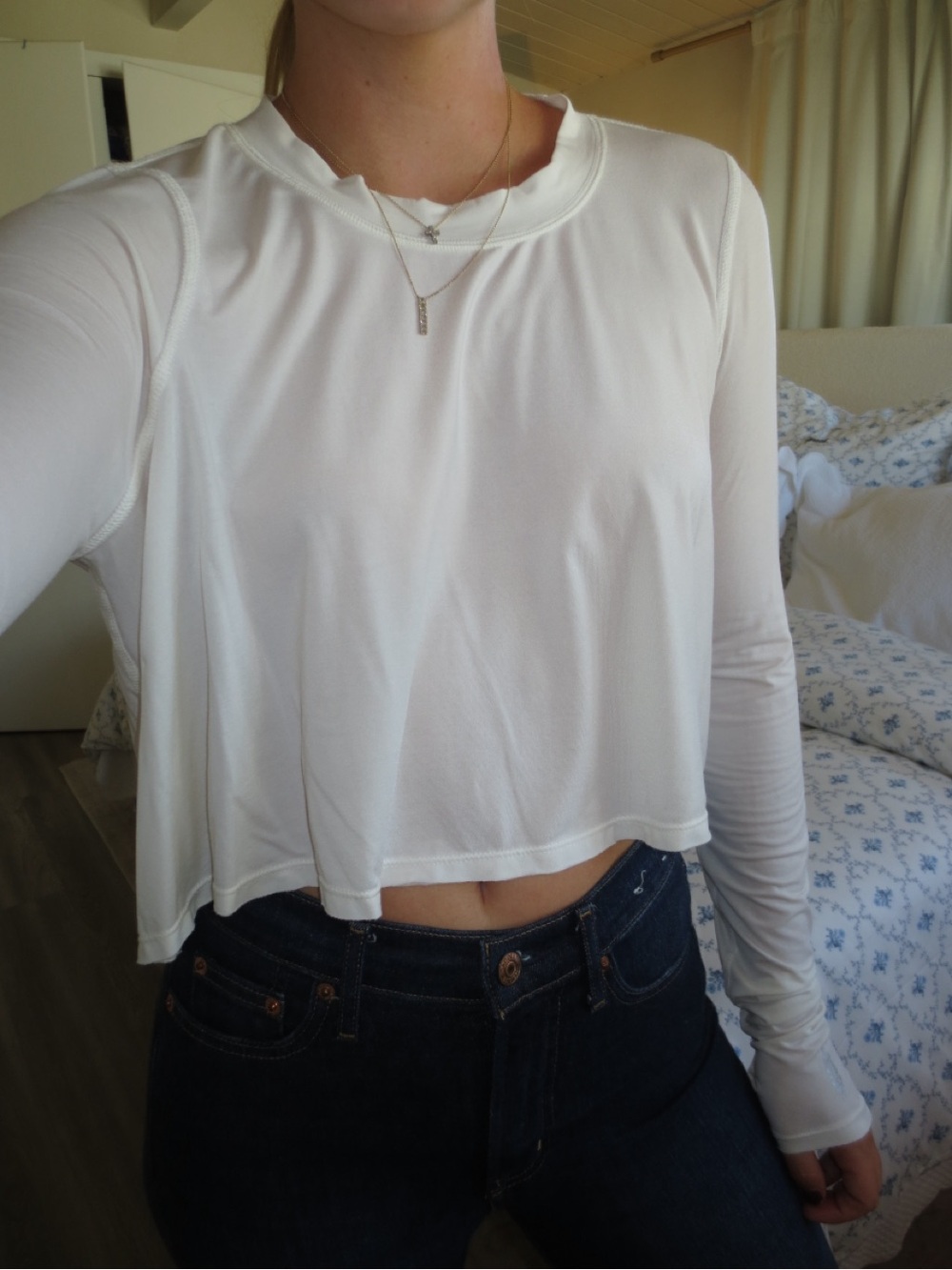 Free People White Long-Sleeve Crop Top - Women's Casual Tee